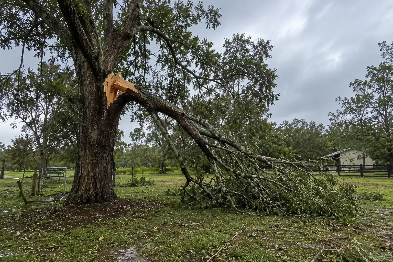 The aftermath of a tropical storm at a coastal home near Mackay