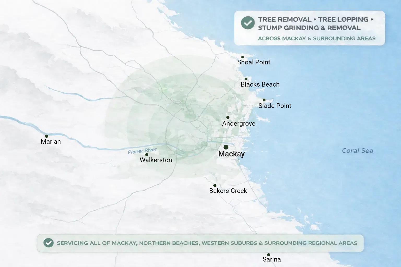 Service Area Map for Tree Cutting Mackay