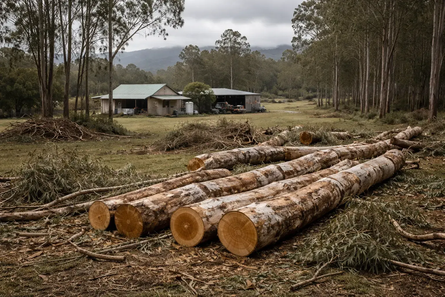 Post tree felling near Mount Jukes in rural Mackay region.