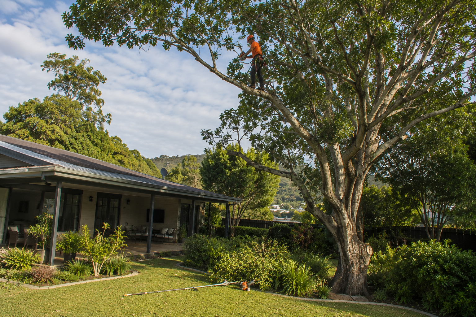 Tree lopping a large tree above a semi-rural home near Nindaroo, Mackay