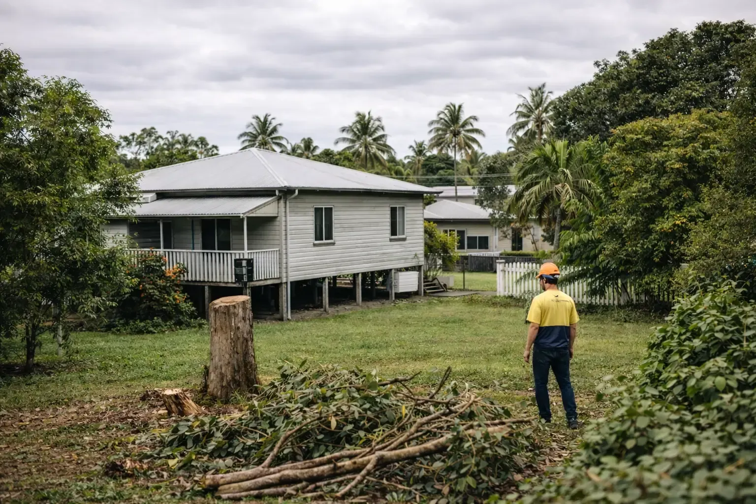 Tree expert removing trees at a rural property near Farleigh (Mackay Region)