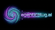 agenticplug.ai logo: swirling neon blue, purple and pink light trails around a brain-shaped design. Text reads