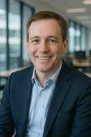 Sam Thompson, a local business owner in Seattle, Washington inside his office.