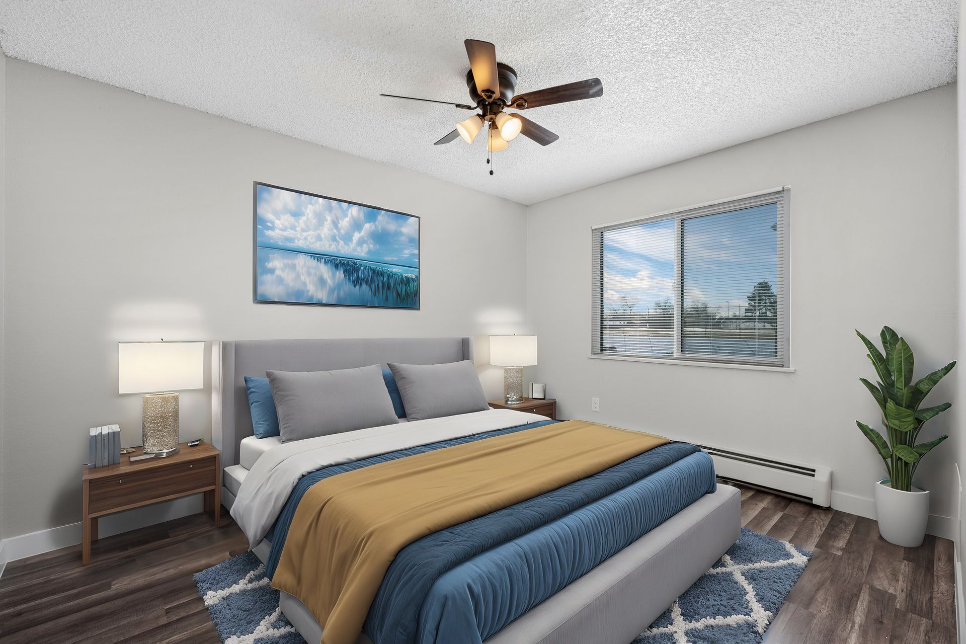Photo of a bedroom with plenty of walking space around a bed