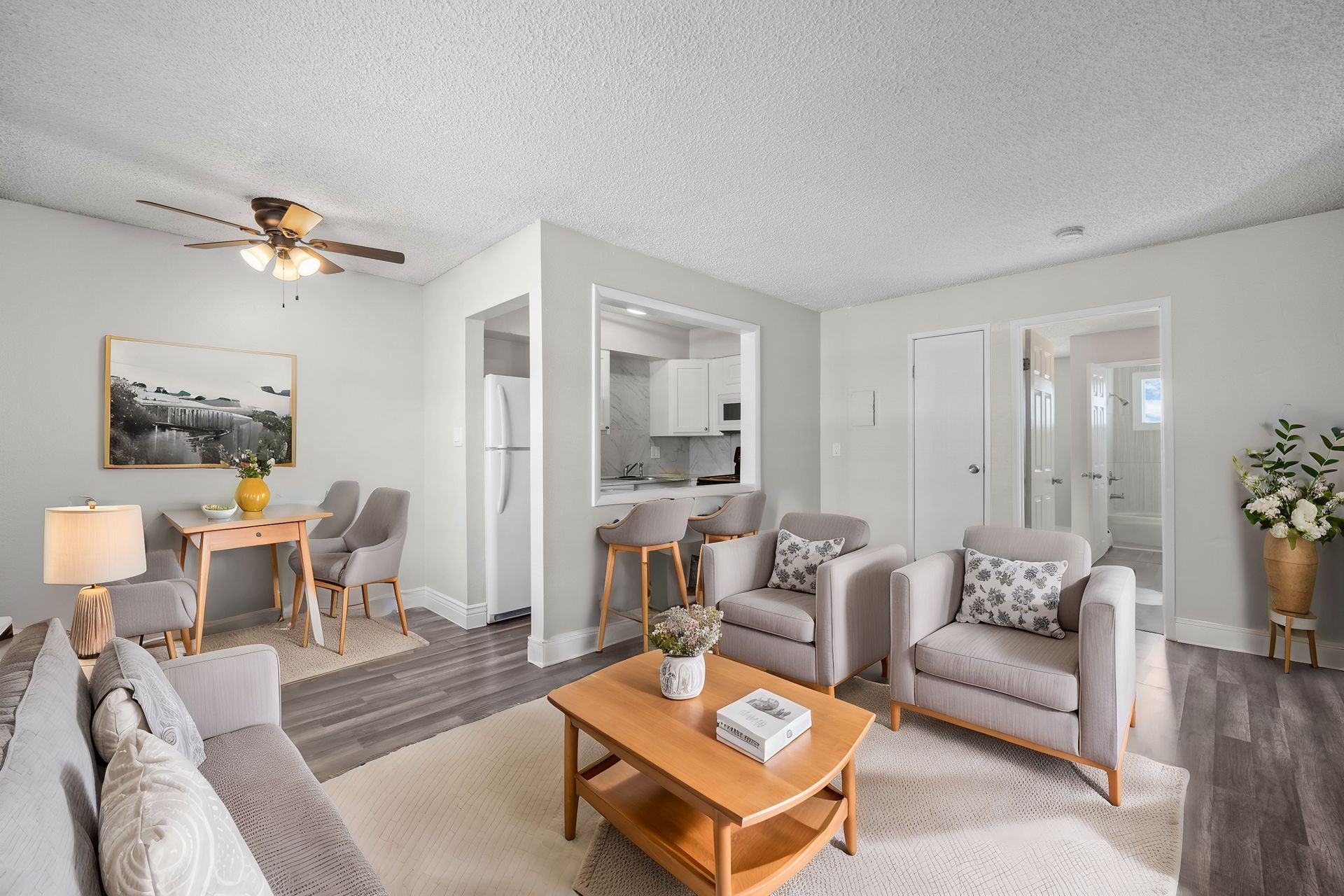 Photo of a living room with gray furniture