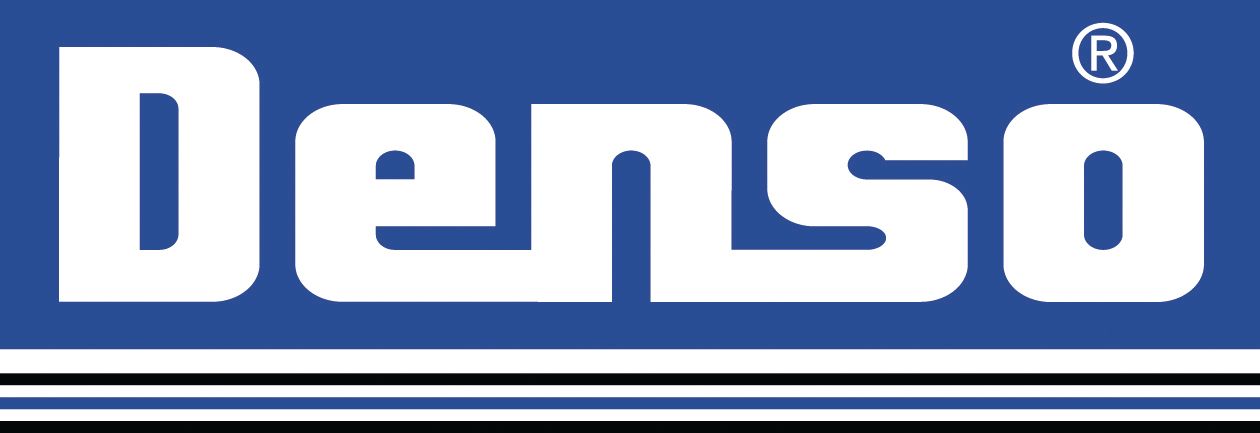 Denso logo in white letters on a blue background with a registered trademark symbol.