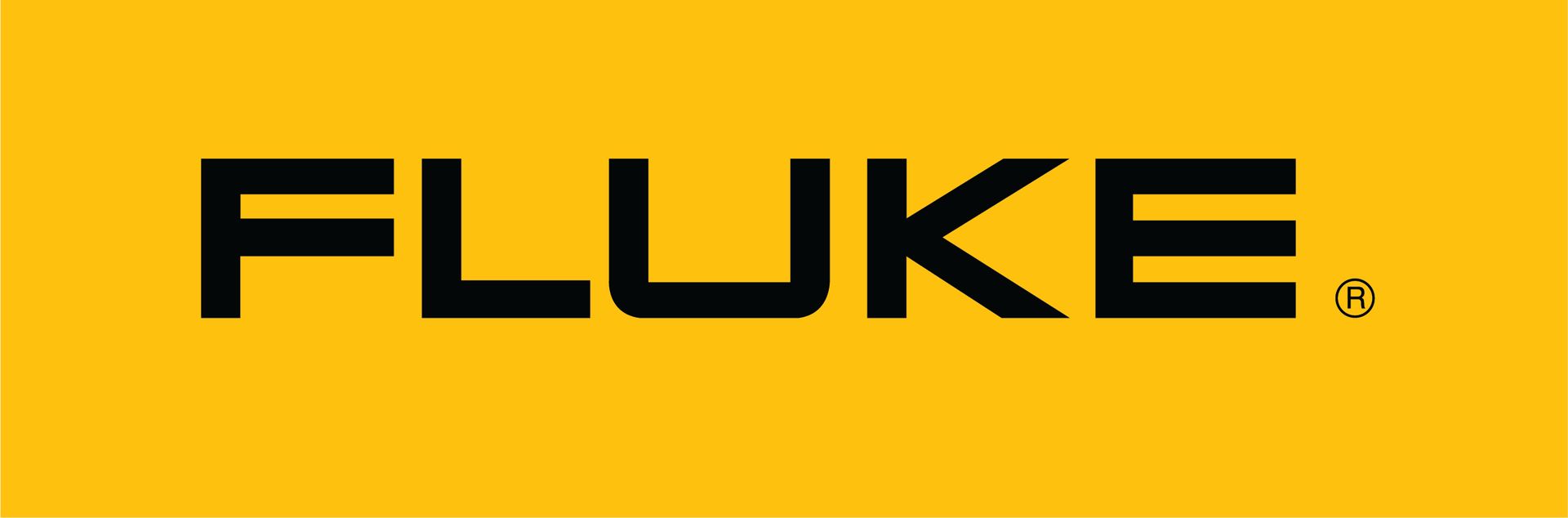 Fluke logo on a yellow background; black text. The letters