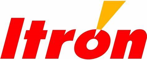The Itron logo: red text with a stylized yellow element angled upwards.