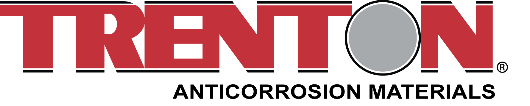 Logo of Trenton, with the name in red above a grey circle, and