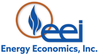 Logo for Energy Economics, Inc. featuring a blue flame symbol within a circle and the letters 