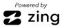 A black and white logo that says `` powered by zing ''.