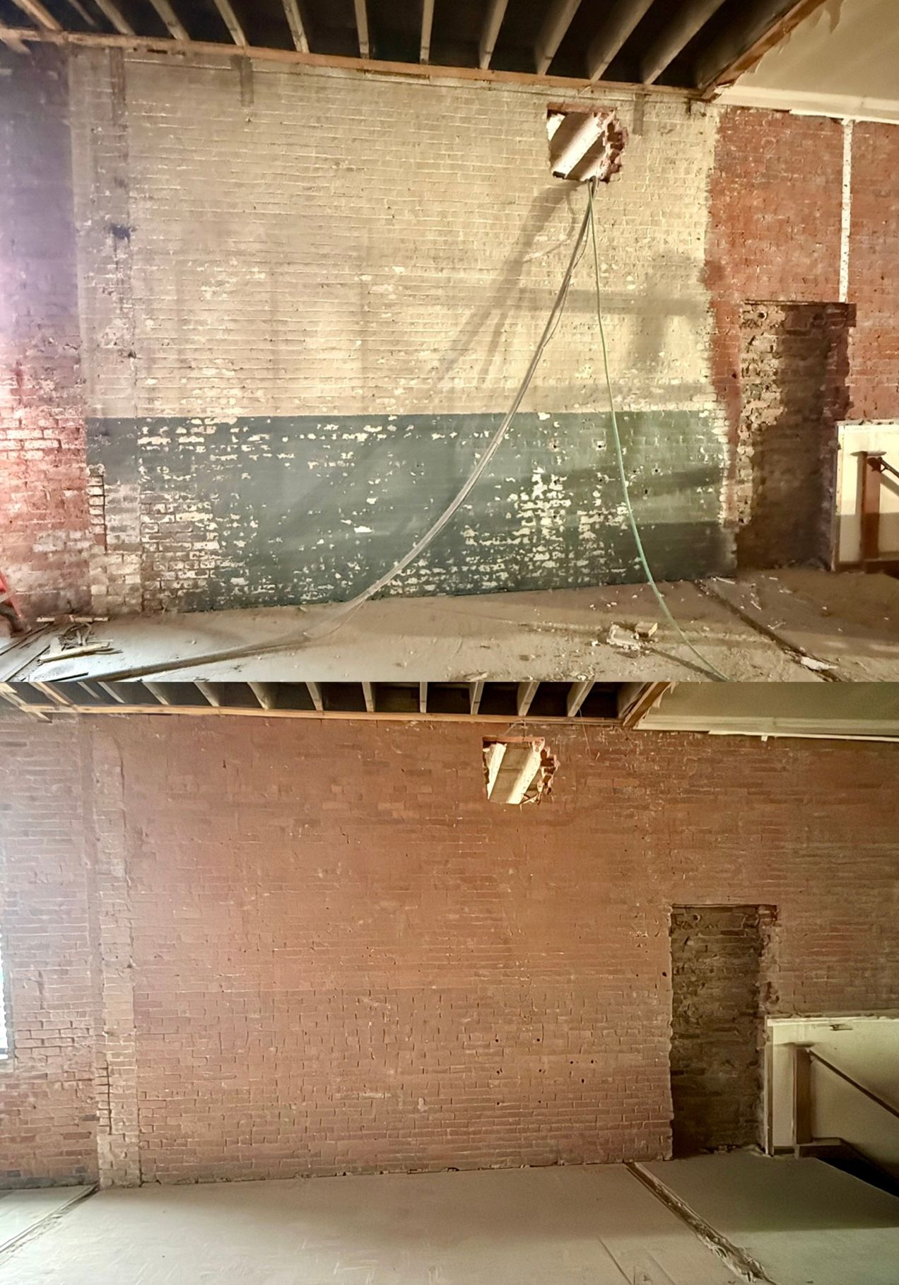 
professional sandblasting company cleaning old painted bricks