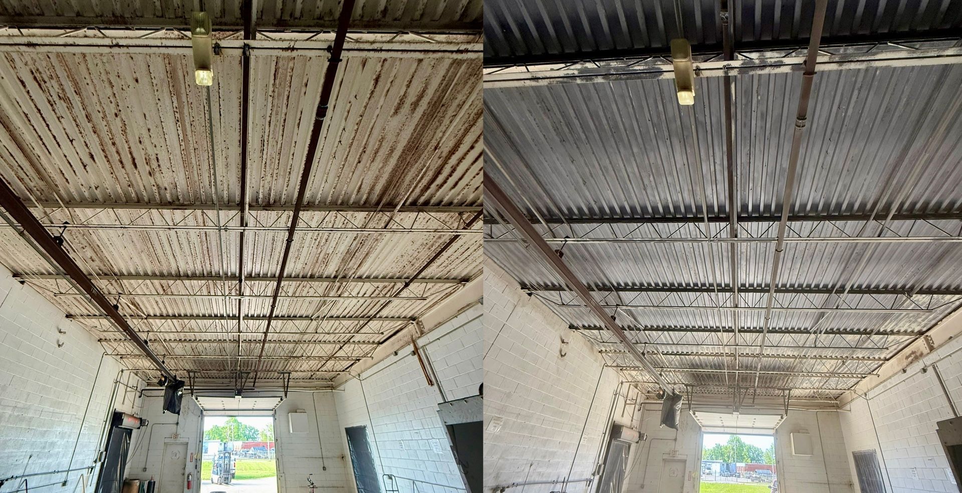 Warehouse metal roof sandblasting