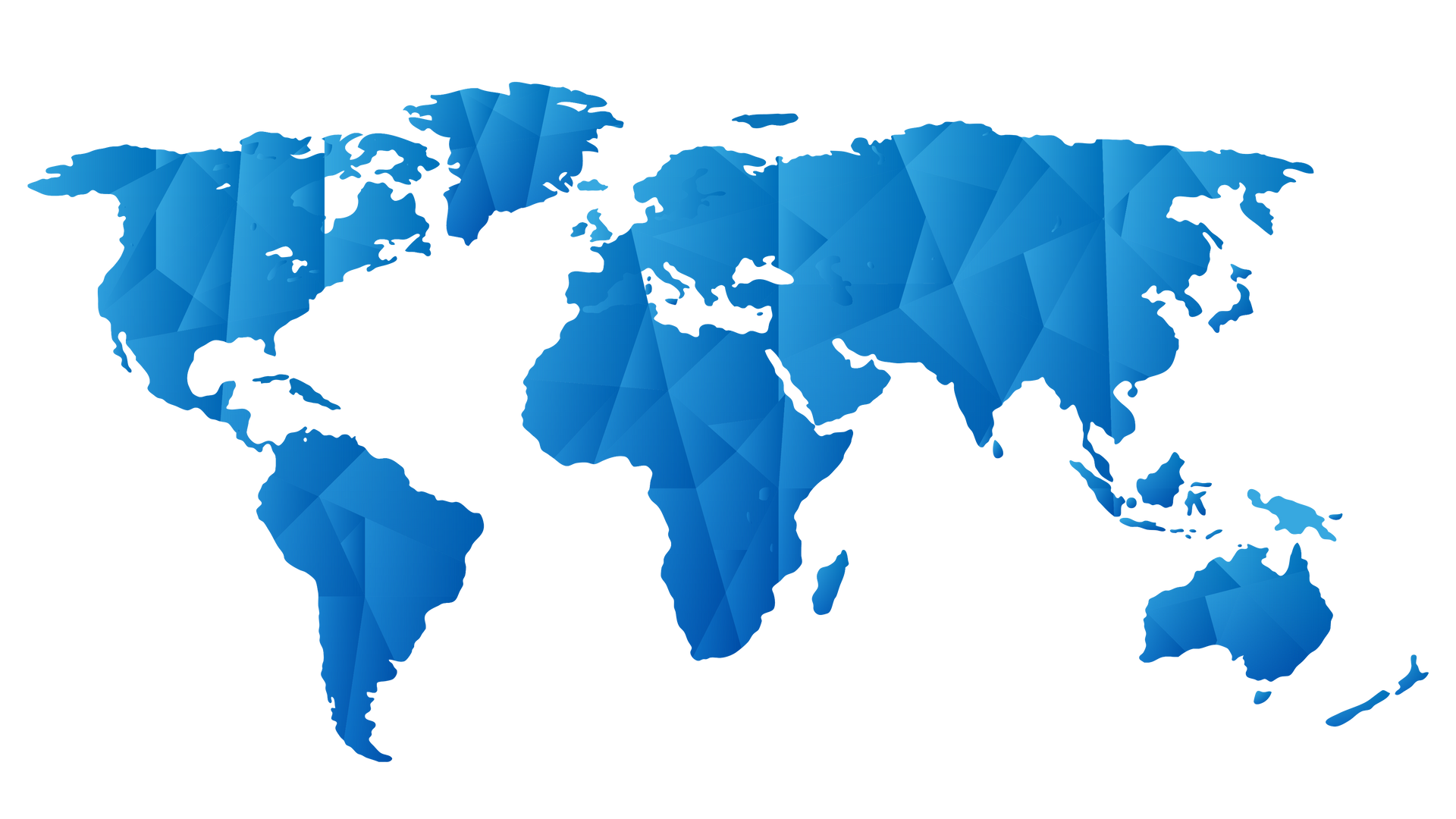 A blue and white map of the world on a white background