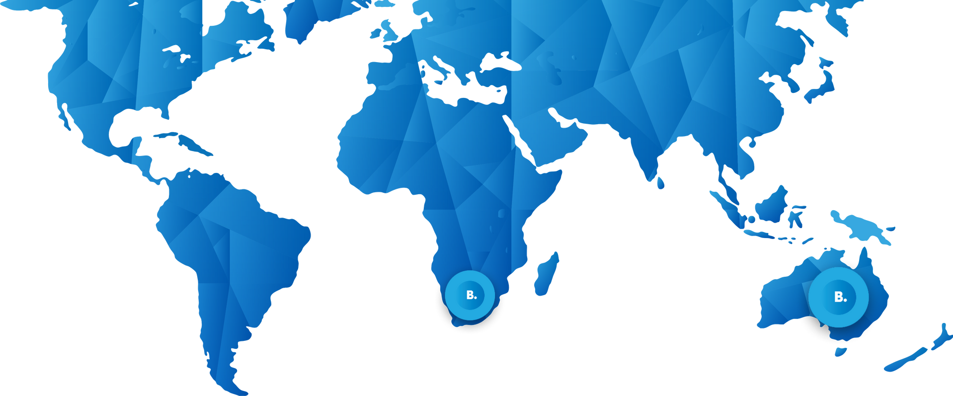 A blue and white map of the world with two circles in the middle