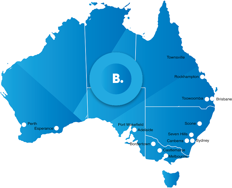 A blue map of australia with the letter b in the middle