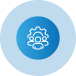 A blue circle with a white gear inside of it.