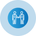 Two people are shaking hands in a blue circle.