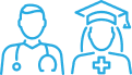A doctor and a nurse are standing next to each other.