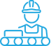 A man wearing a hard hat is sitting on a conveyor belt.