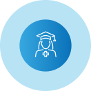 An icon of a nurse wearing a graduation cap and gown.
