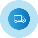 An icon of a delivery truck in a blue circle.