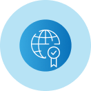 An icon of a warehouse with boxes in it in a blue circle.