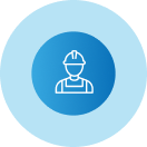 An icon of a man wearing a hard hat in a blue circle.