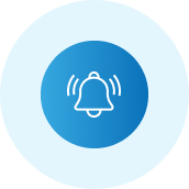 A bell icon in a blue circle on a white background.