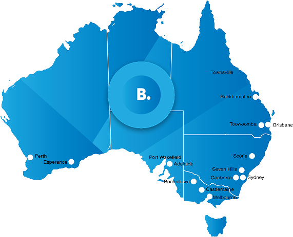 A blue map of australia with the letter b highlighted