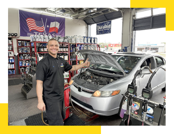 Our Expert Staff at Work on car with hood open in Plano, TX | Plano Lube & Auto Repair
