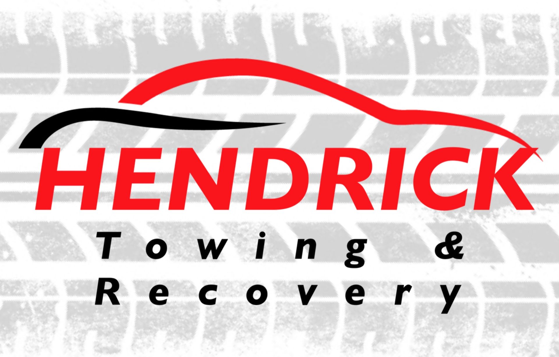 Hendrick Towing & Recovery logo with a red car outline and white text on a black background.
