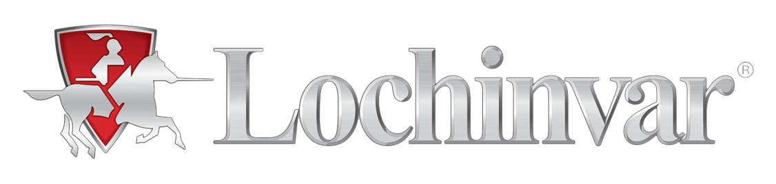 Logo de Lochinvar, représentant un écu rouge avec un chevalier argenté à cheval et le nom de l'entreprise.