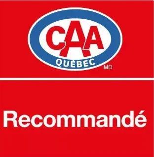 Logo de CAA Québec avec le texte « Recommandé » en dessous, les deux sur fond rouge.
