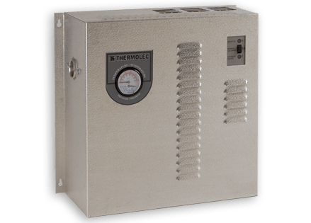 Panneau électrique argenté avec jauge, aérations et panneau de commande.