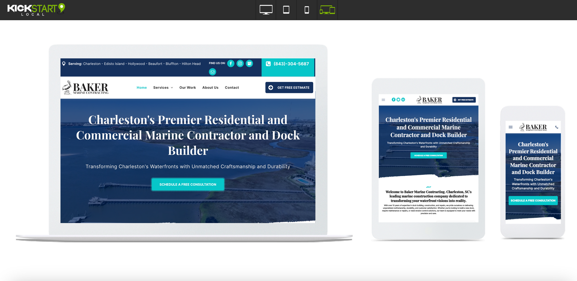 web design charleston sc before and after case study for baker marine contracting.