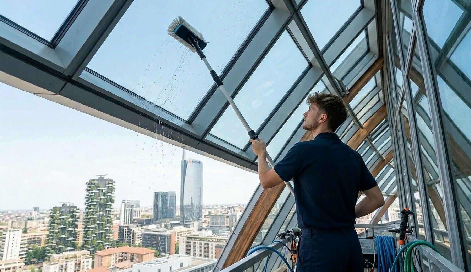 pulizia vetrate e finestre skyline della città Milano
