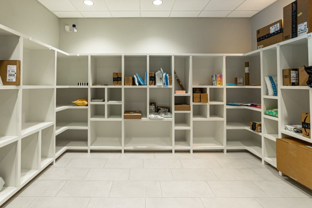 a room filled with lots of shelves and boxes at Marquis at Great Hills in Austin, TX.