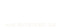 a white background with the words `` and exteriors llc '' written on it .