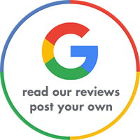 a google logo in a circle with the words `` read our reviews post your own '' .