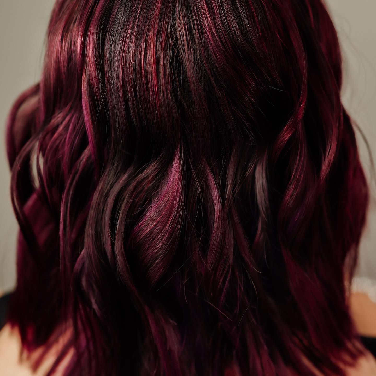 Close-up of Wavy, Dark Red Hair With Lighter Red Highlights — EDISON Hair Collective In Mackay, QLD