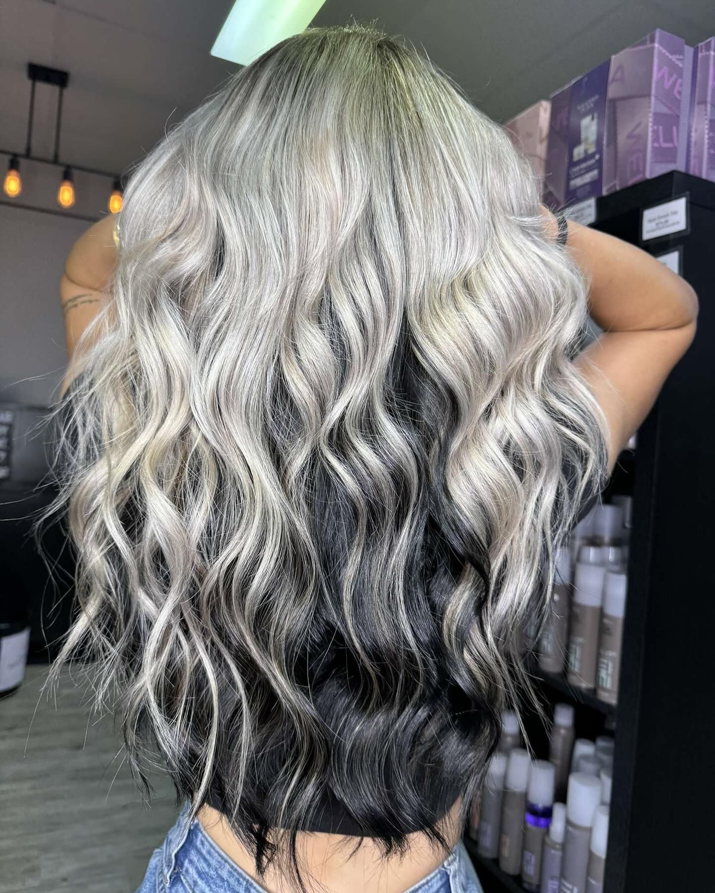 Long Wavy Hair With a Black Bottom and Blonde Top — EDISON Hair Collective In Mackay, QLD