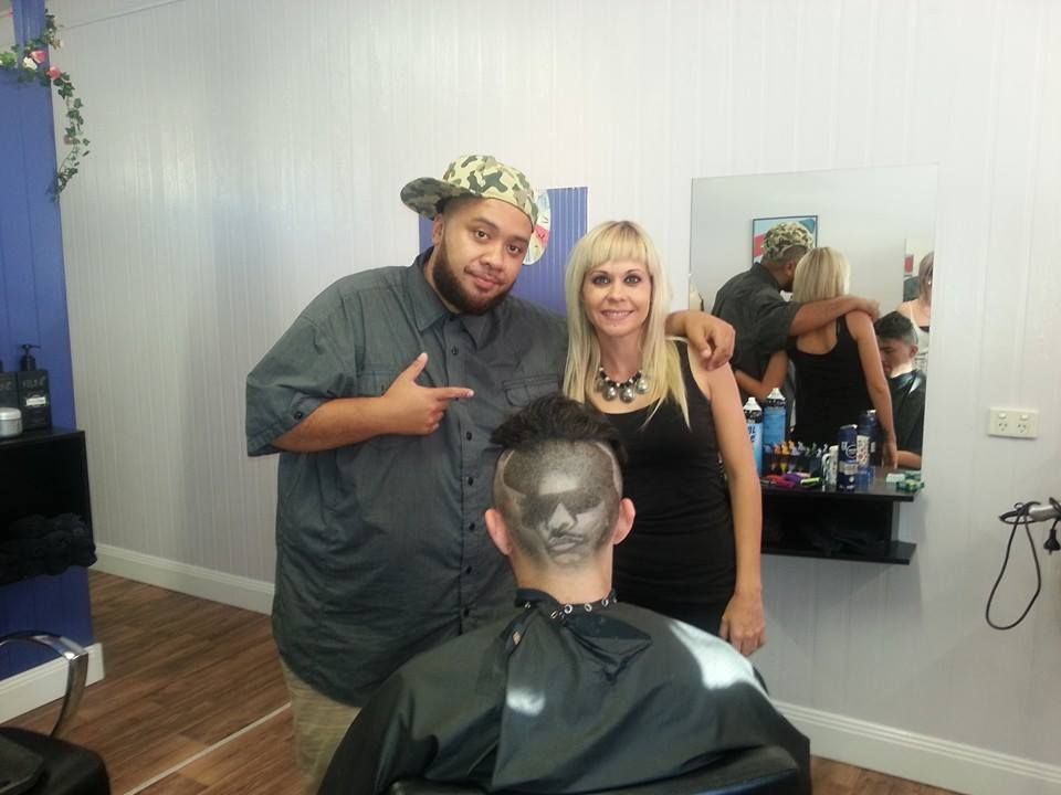 Two People Pose with A Person in A Barber Chair — EDISON Hair Collective In Mackay, QLD