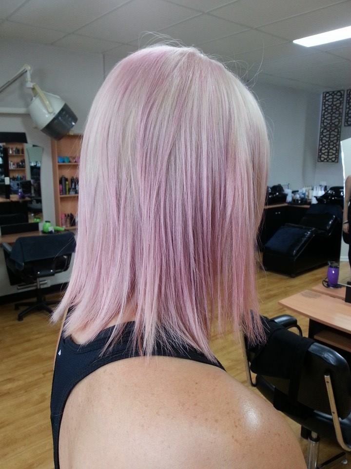Shoulder-Length Hair, Light Pink and Blonde, in A Salon — EDISON Hair Collective In Mackay, QLD