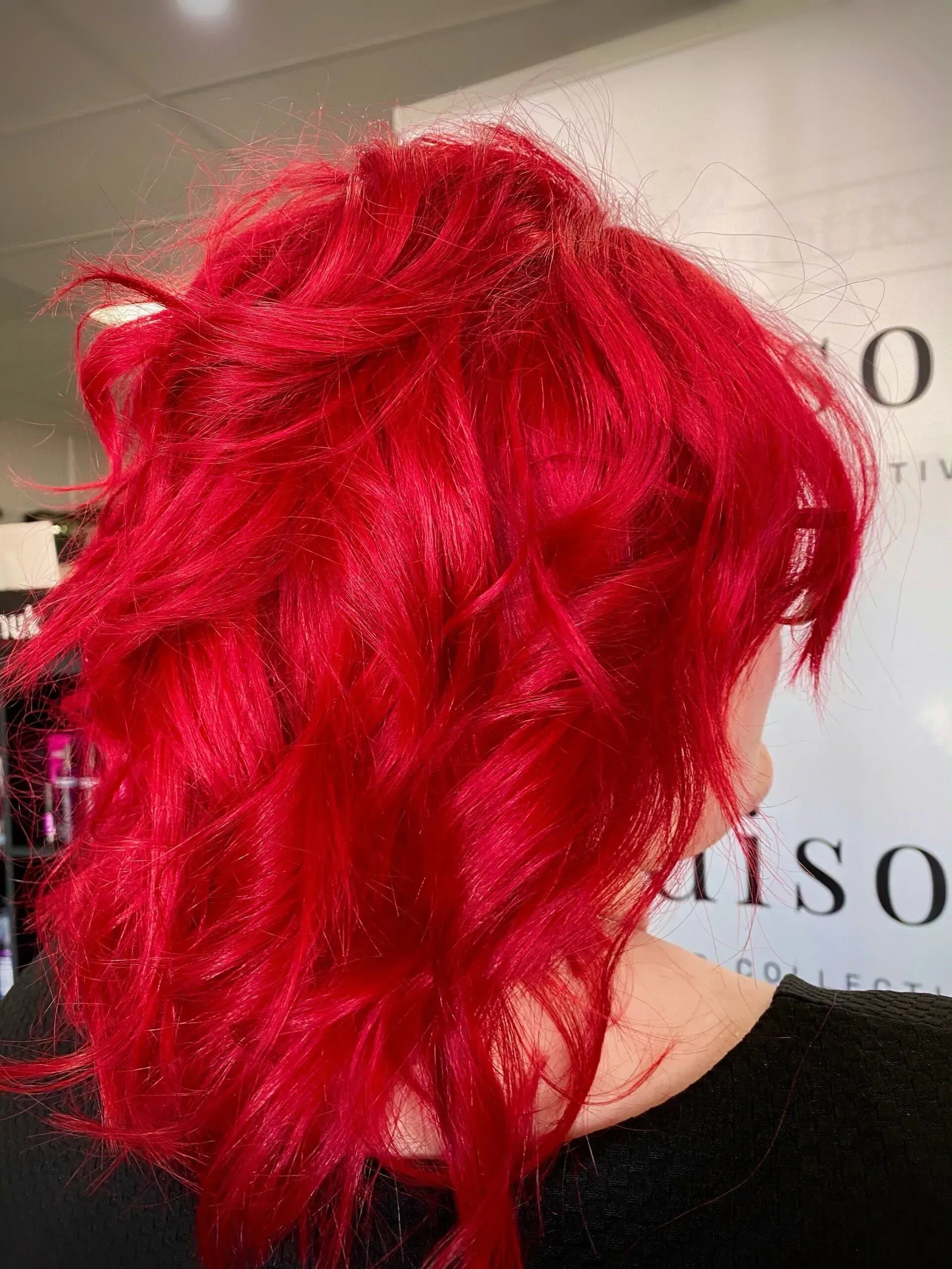 Bright Red, Textured Hair Styled in Voluminous Waves — EDISON Hair Collective In Mackay, QLD