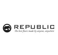 Republic Flooring logo with elephant silhouette inside a circle. Text reads