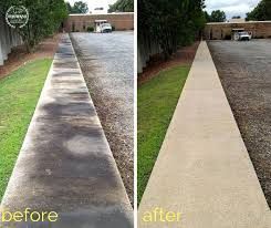 A before and after photo of a concrete walkway.