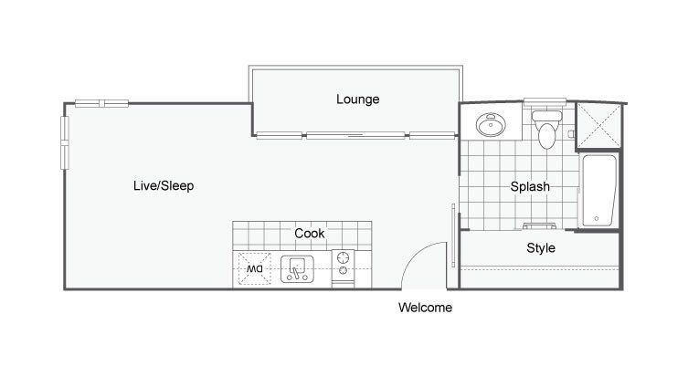 327 - 344 Sq. Ft. Floor Plan