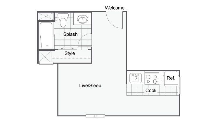 342 - 377 Sq. Ft. Floor Plan