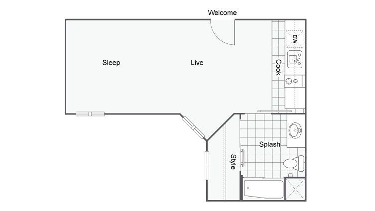 376 - 385 Sq. Ft. Floor Plan